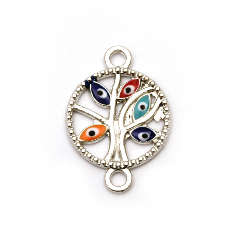 Connecting element metal tree of life with evil eyes 19x16.5x2 mm hole 1. 5 mm color silver - 2 pieces