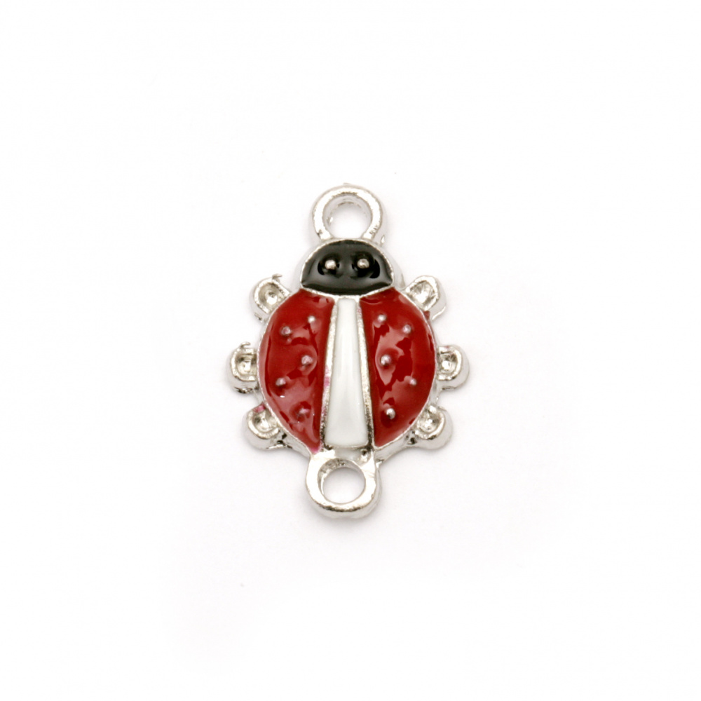 Metal ladybug, connecting element for handmade jewelry 18x12.5x2.5 mm hole 1.5 mm color silver - 5 pieces