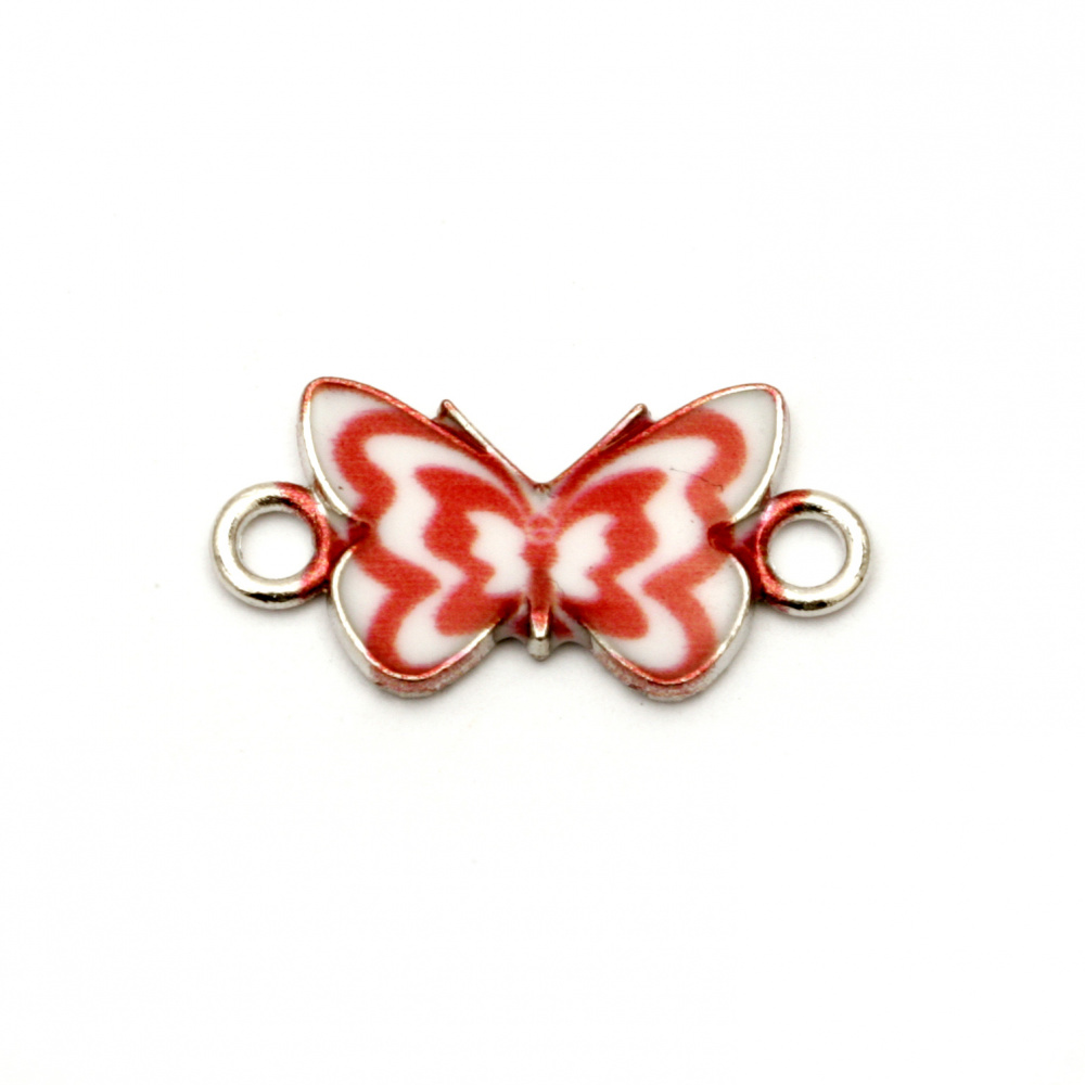 Two color connecting element, metal butterfly white and red 23.5x12 mm color silver - 2 pieces