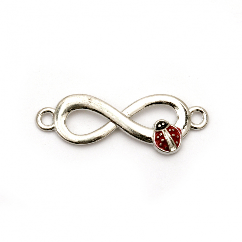 Metal connecting element infinity sign with ladybug 28x10x3 mm hole 1.5 mm color silver - 5 pieces