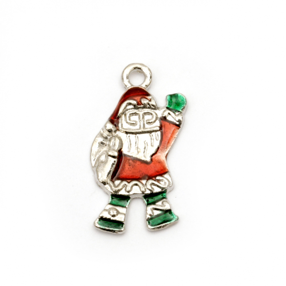 Pendant metal Santa Claus for Christmas decorations 23x13x1.5 mm hole 1.5 mm color silver