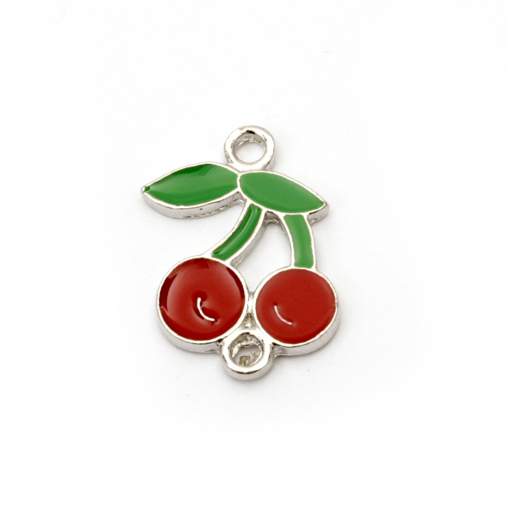Connecting metal element in the shape of cherries 22x15x2 mm hole 1.5 mm color silver - 2 pieces
