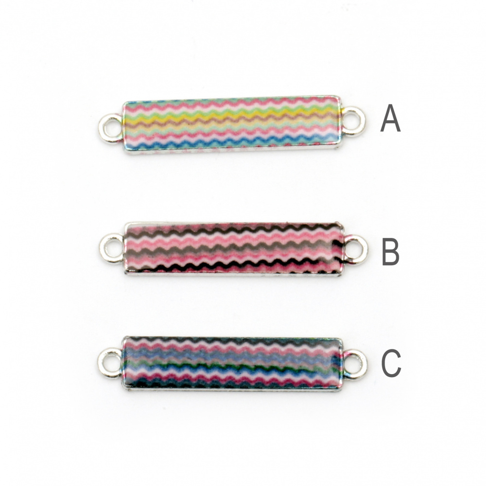 Jewelry finding  element, metal connector colorful tile 31x6x2.5 mm hole 1.5 mm color silver - 2 pieces