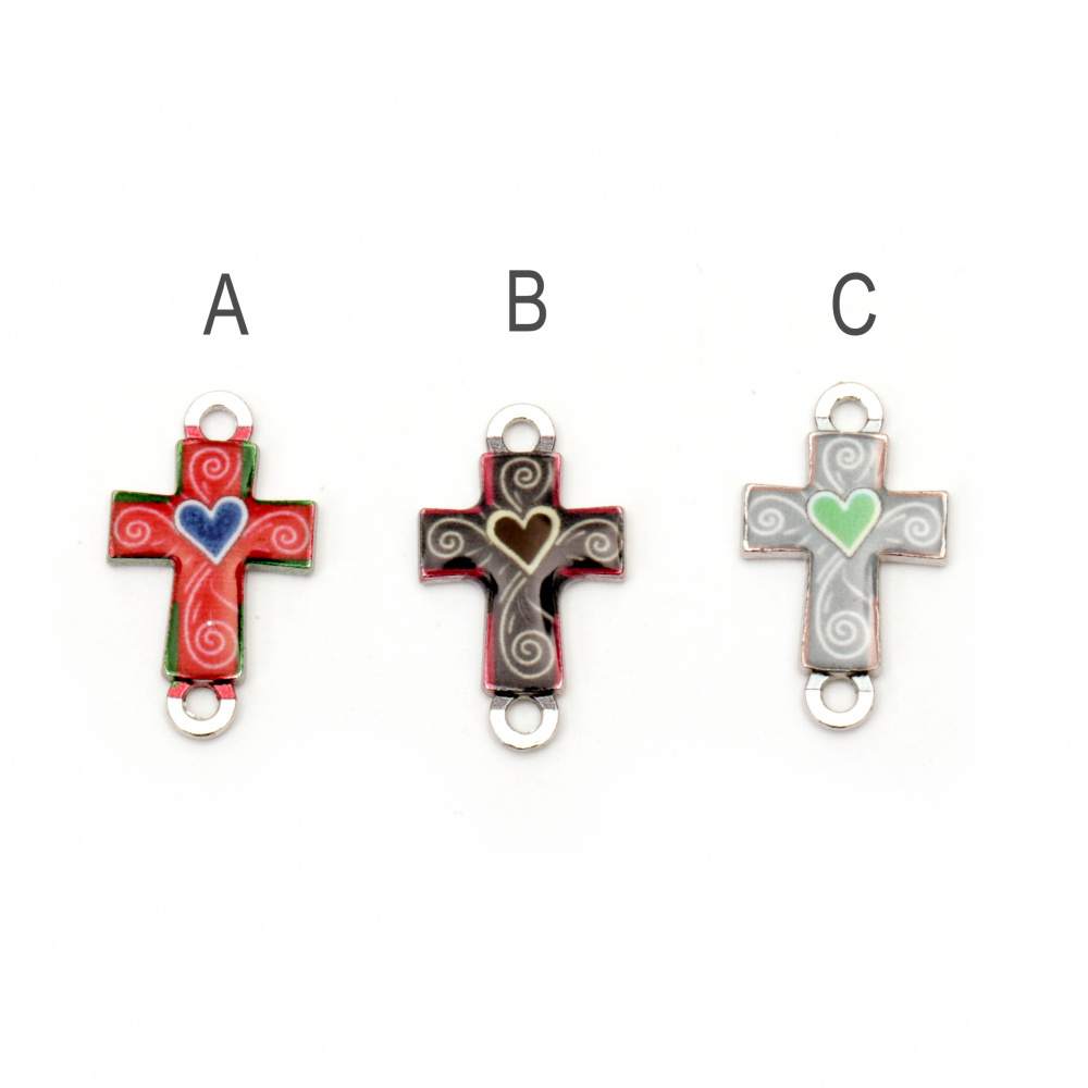 Colorful metal cross, connecting element  25x15x2.5 mm hole 1.5 mm color silver - 2 pieces
