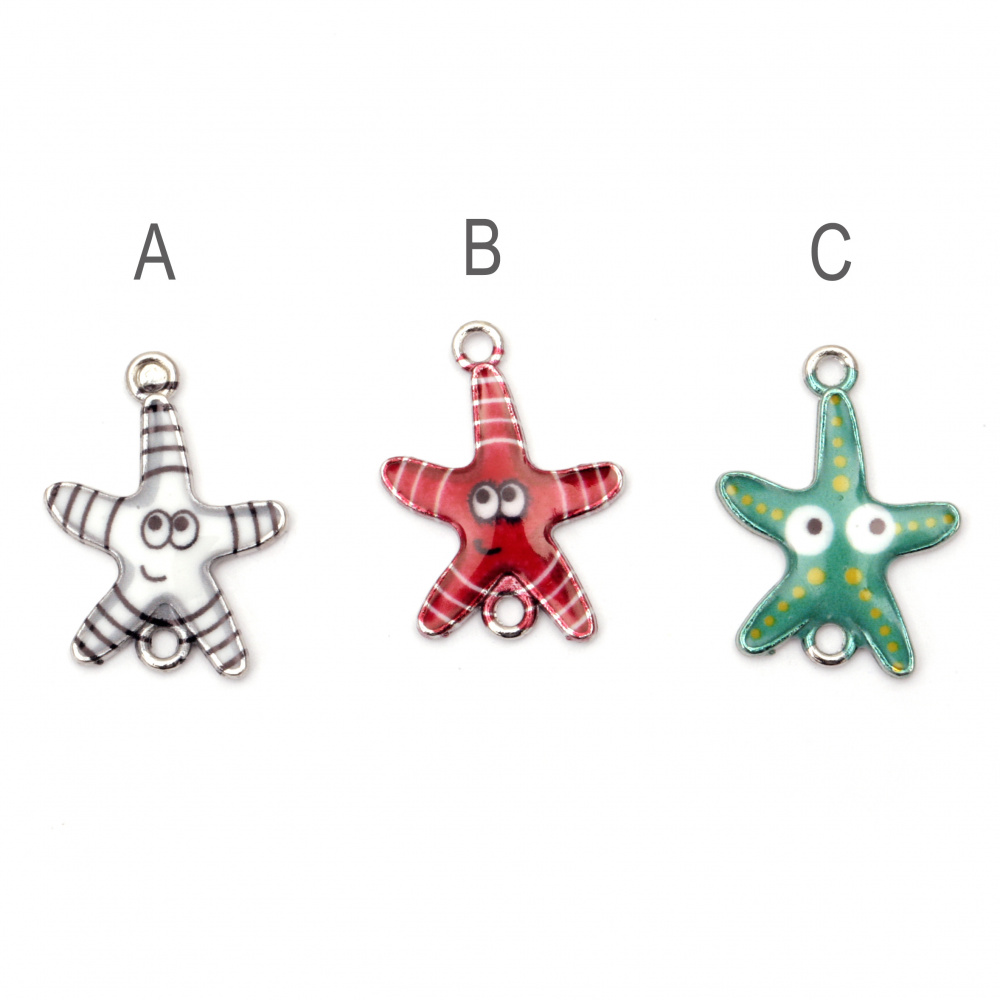 Fastener metal starfish with face 23x16x2 mm hole 1.5 mm color silver - 2 pieces