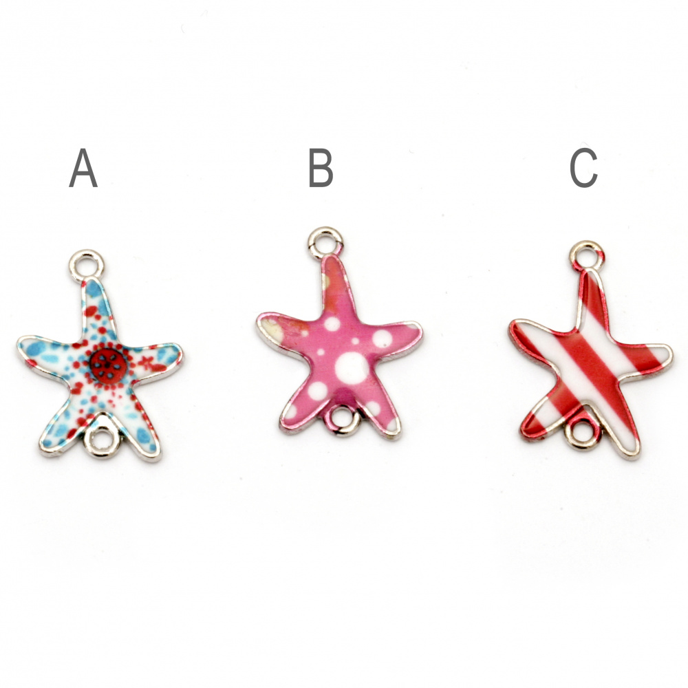 Fastener metal starfish withstains and dots 23x16x2 mm hole 1.5 mm color silver - 2 pieces