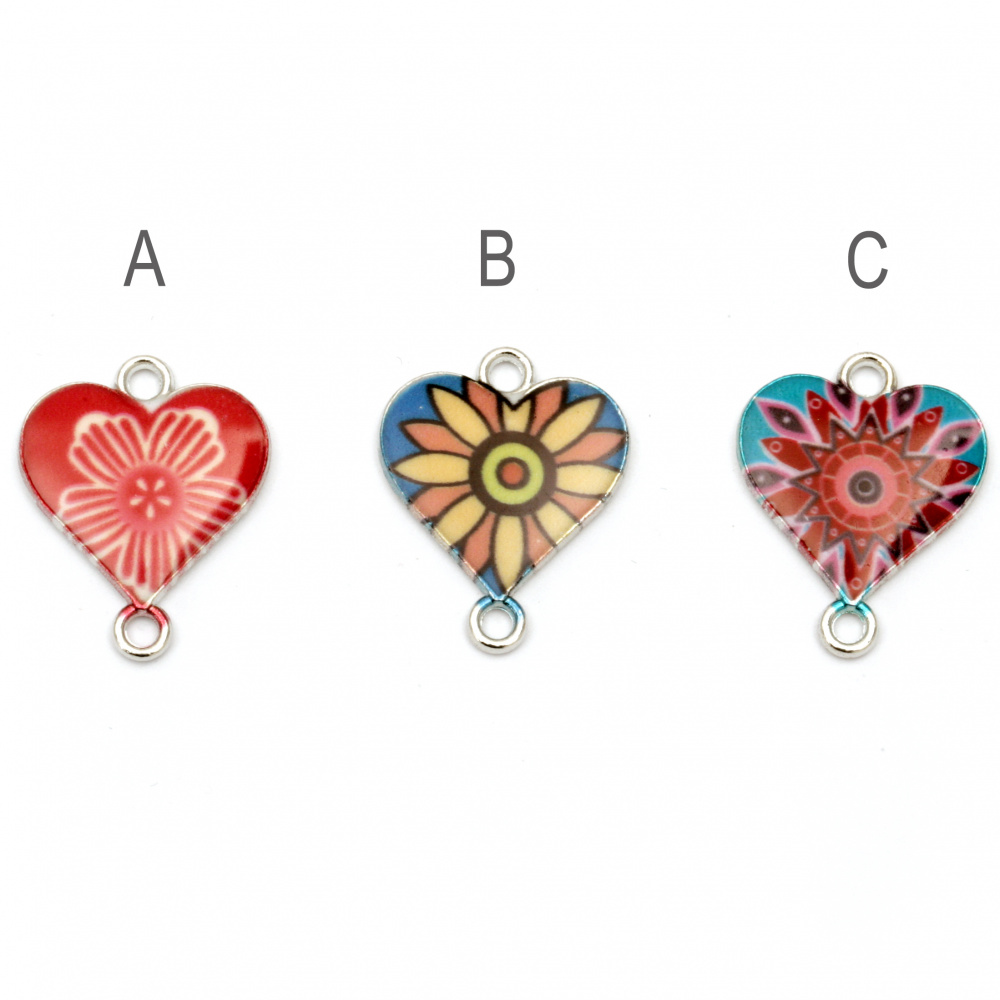 Connecting element metal heart with flower 20x16x2.5 mm hole 1.5 mm color silver -2 pieces