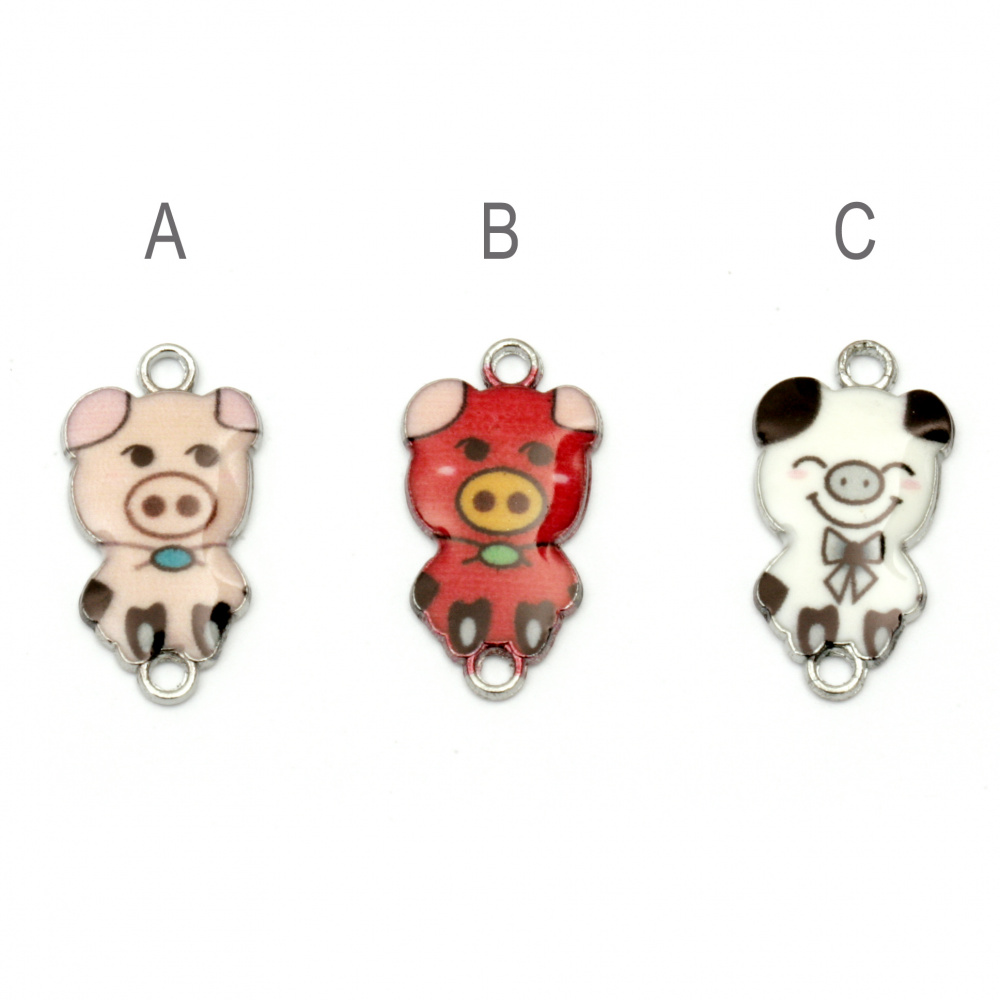 Colorful pig connecting metal element 23x12x2.5 mm hole 1.5 mm color silver - 2 pieces