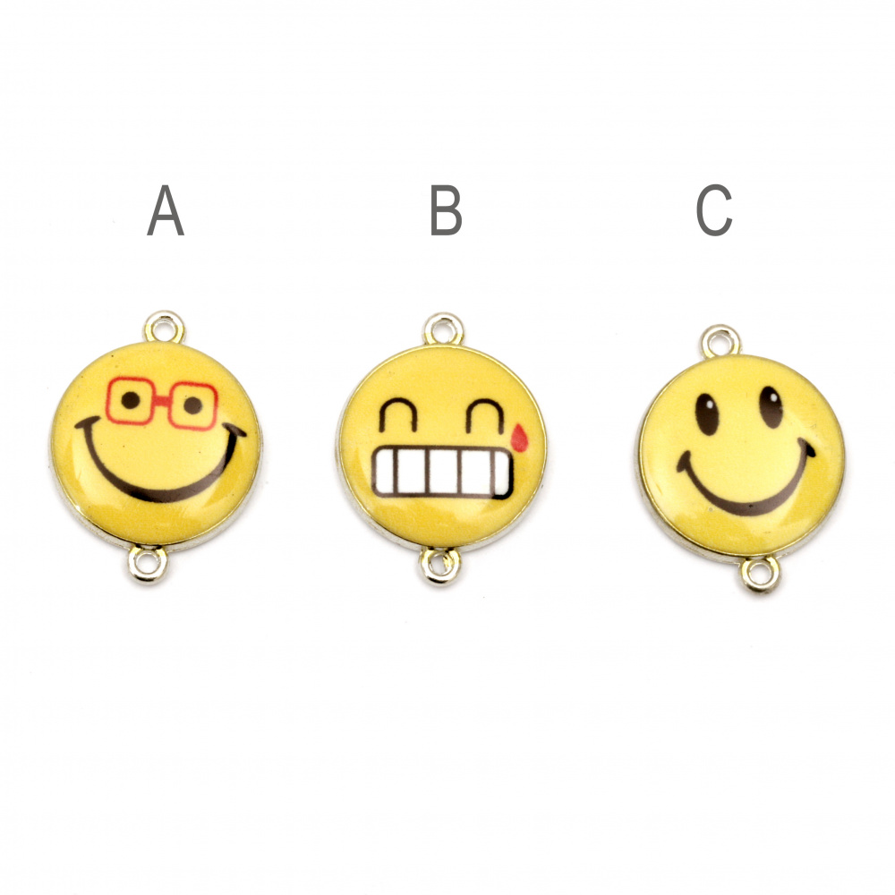 Connecting round metal element emoticons 24x18x4 mm hole 1.5 mm color silver - 2 pieces