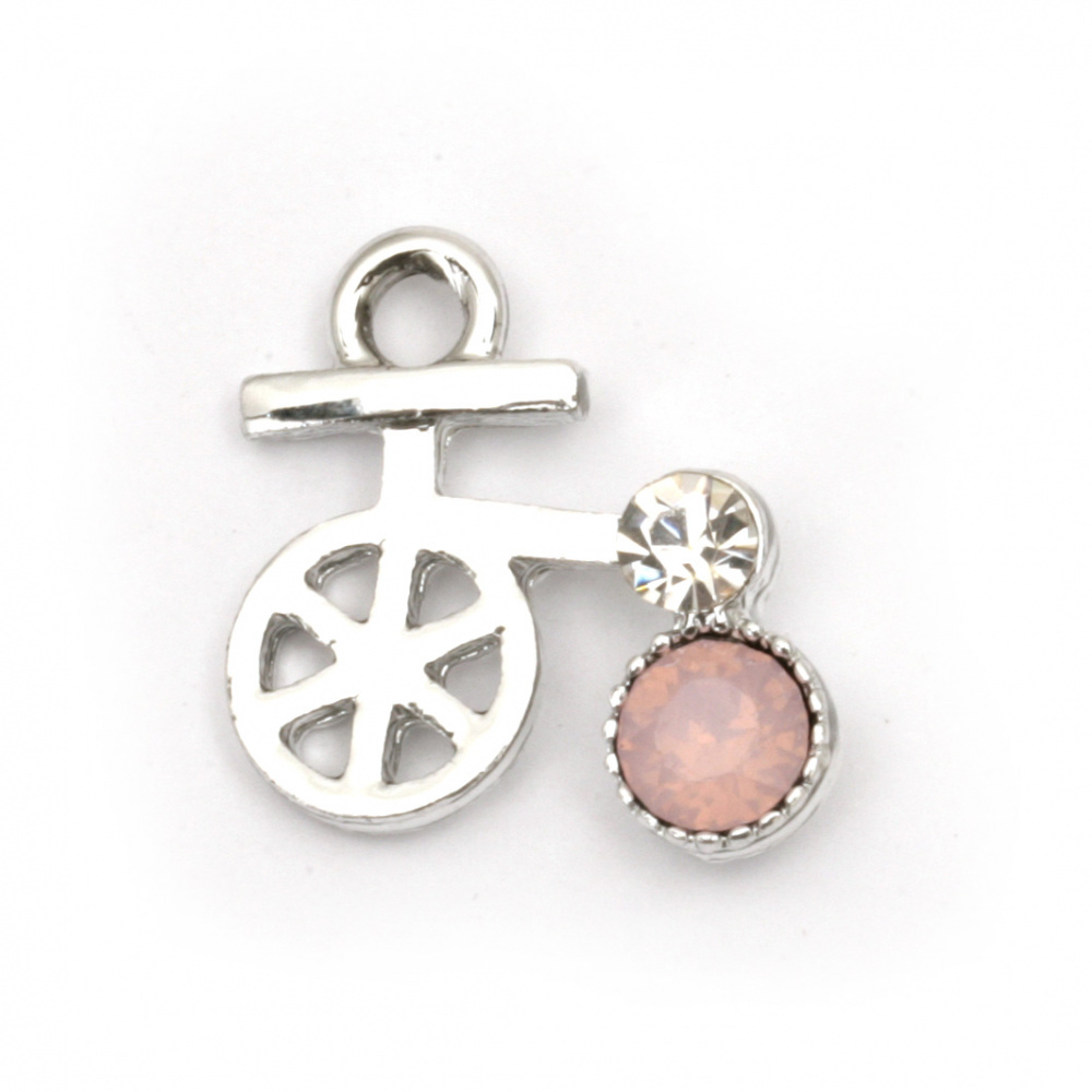 Pendant bicycle, metal zinc alloy with crystals 17x16x5 mm hole 2.5 mm color silver - 2 pieces