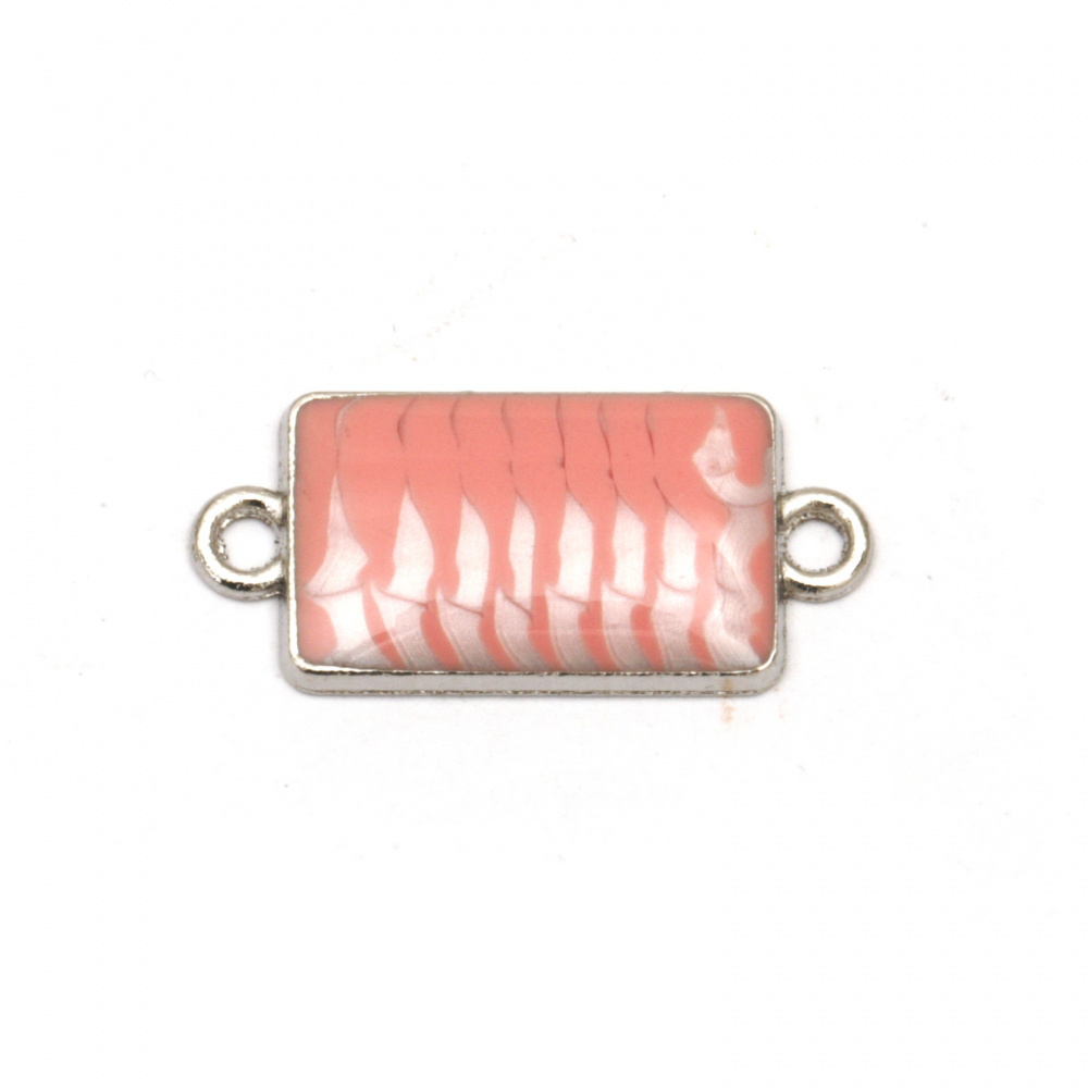 Metal rectangle connecting element white and pink 25x11x3 mm hole 2 mm color silver - 5 pieces