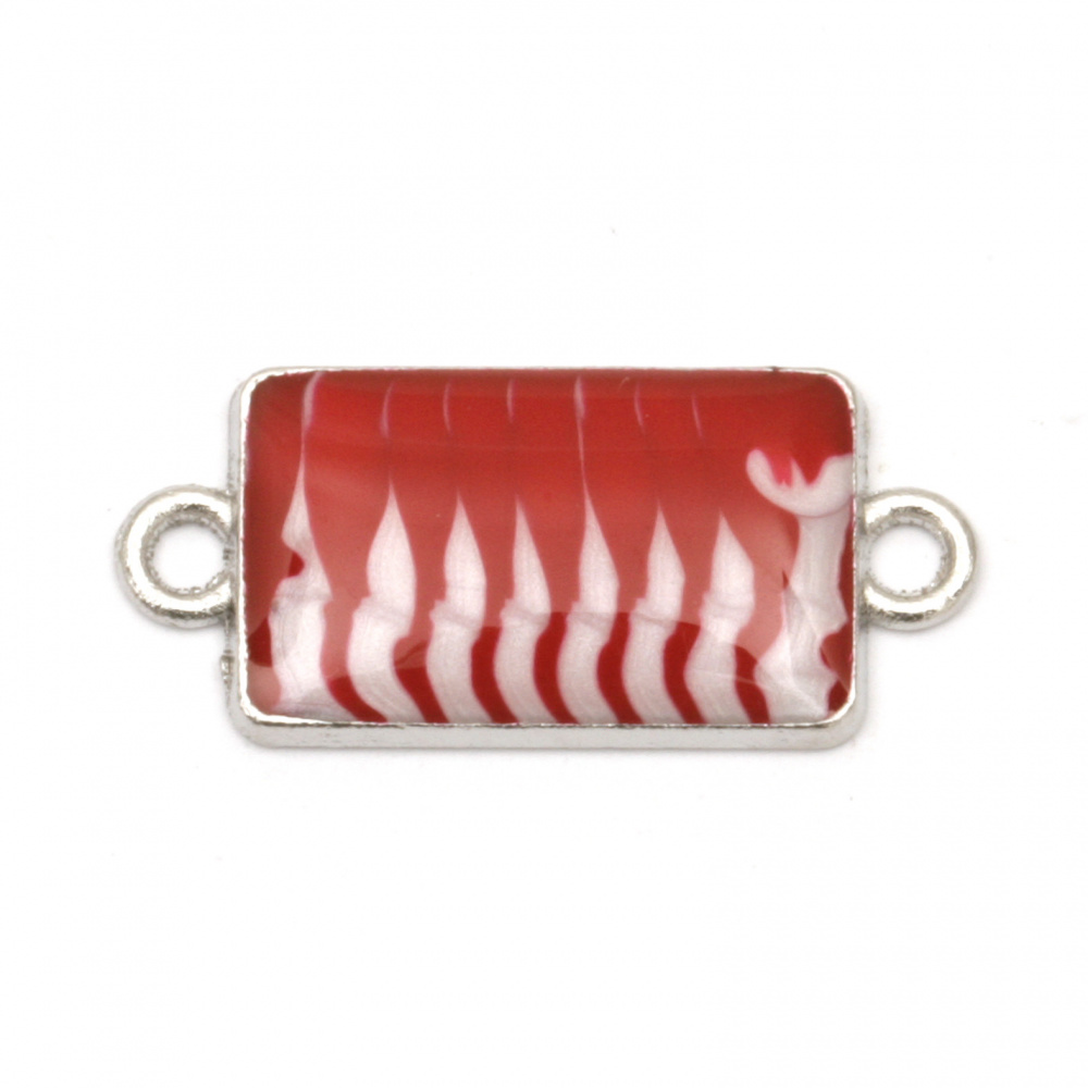 Connecting element metal rectangle white and red 25x11x3 mm hole 2 mm color silver -5 pieces