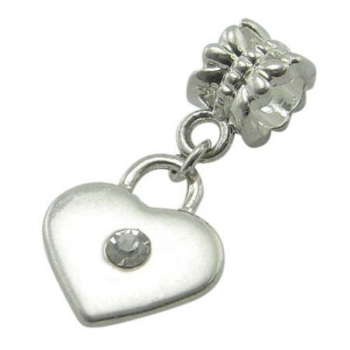 Art heart pendant with crystal for DIY accessories 13.5x26 mm hole 5 mm