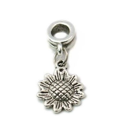 ART Metal Pendant PANDORA Type / Sunflower, Jewelry Making Accessory, 28 mm, Hole: 5 mm, Silver Color 