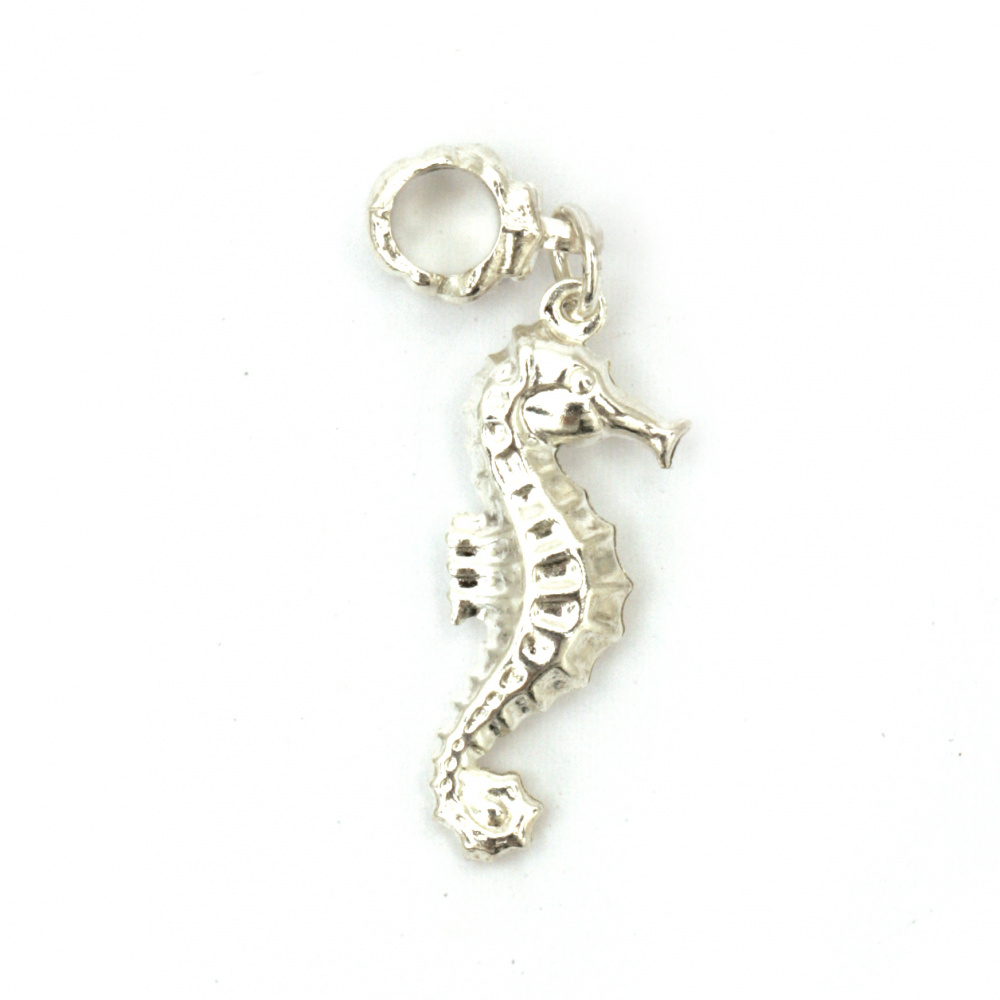 Metal ART Pendant for DIY Jewelry Design / Seahorse, 39 mm, Hole: 5 mm, Silver