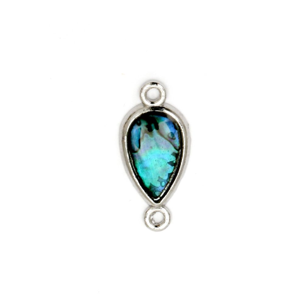 Metal connecting element - tear drop with mother-of-pearl 23x10.5x3 mm hole 2 mm - 5 pieces