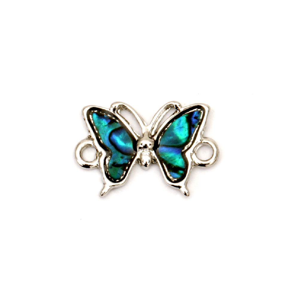Jewelry metal components - connector bead,  butterfly with mother of pearl 20x14x2 mm hole 2 mm - 5 pieces
