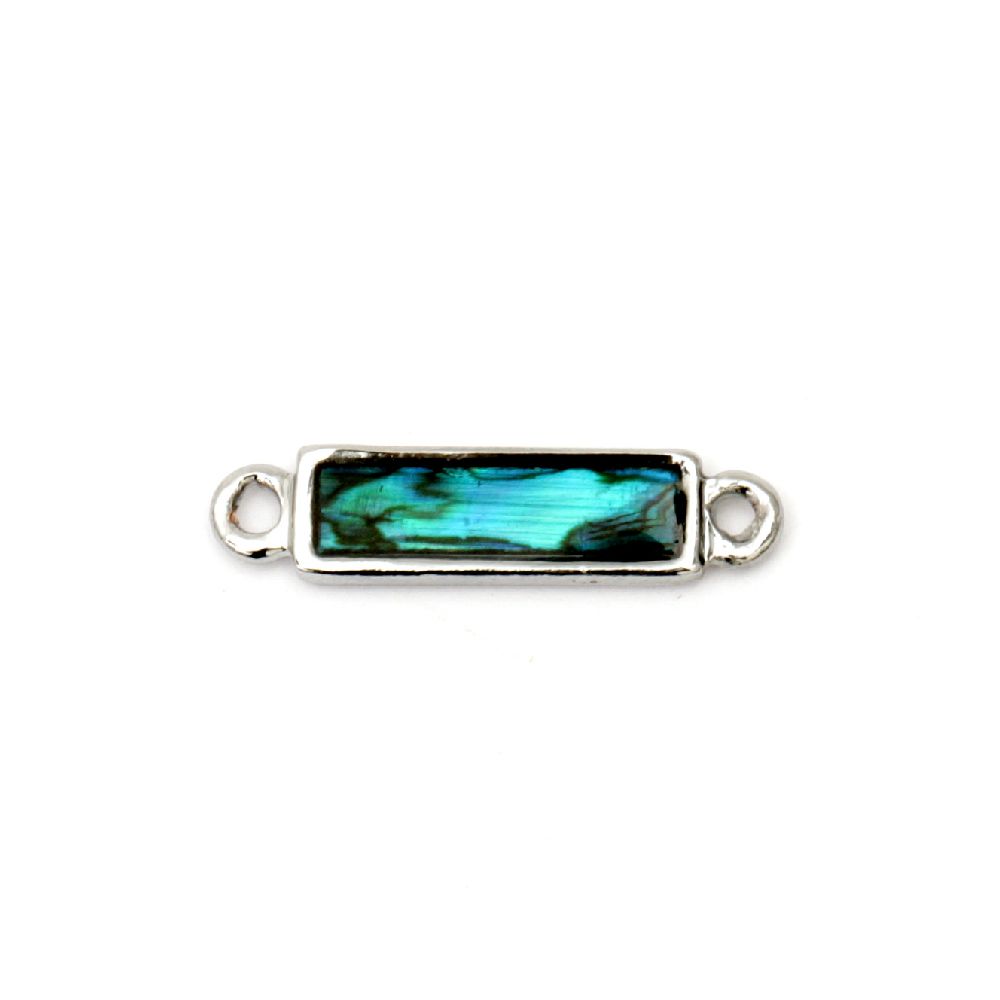 Rectangle metal connecting element with mother-of-pearl coating 24x6x2 mm hole 1.5 mm - 5 pieces