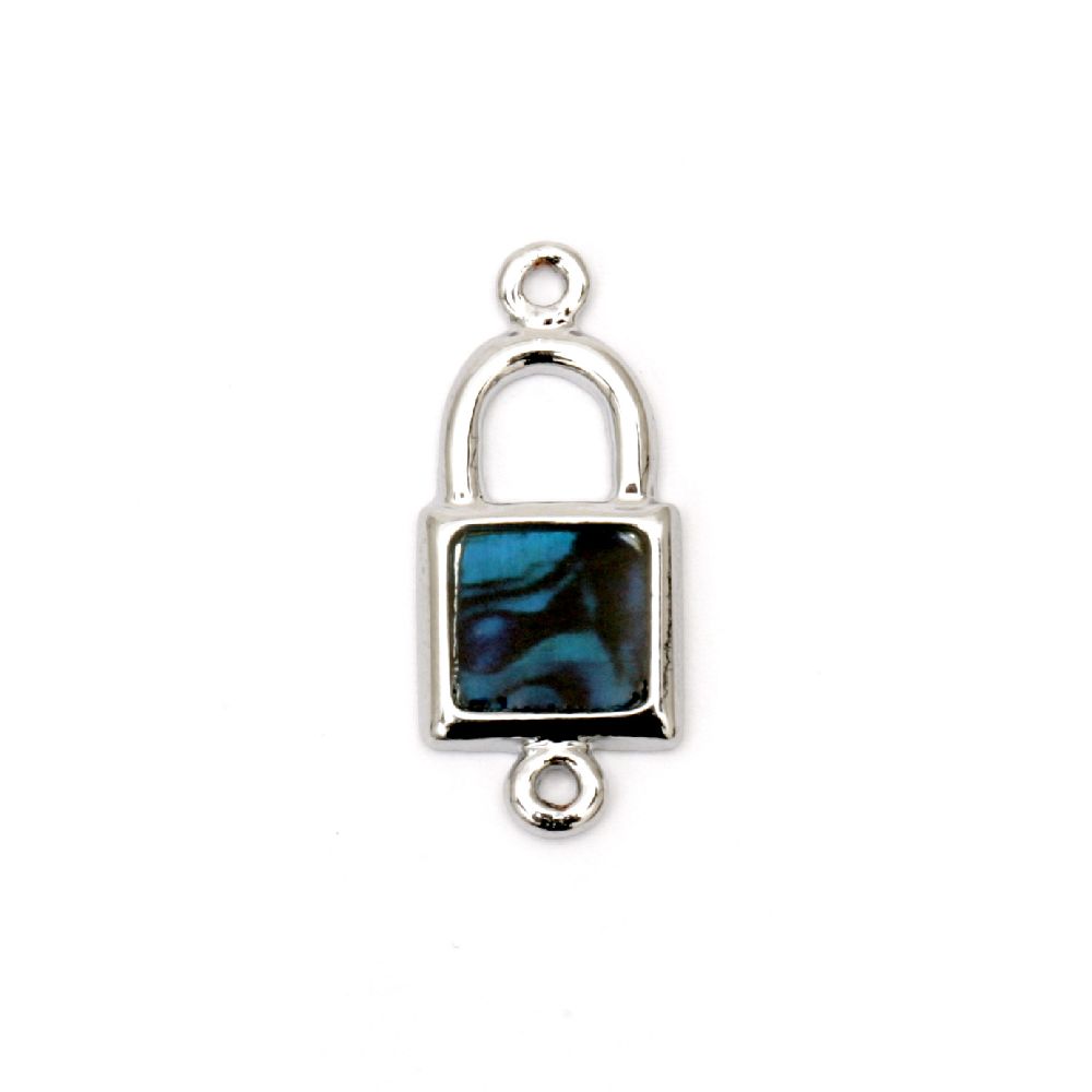 Metal Connecting Element with Mother-of-pearl / Padlock, 21x16x2 mm, Hole: 1.5 mm - 5 pieces