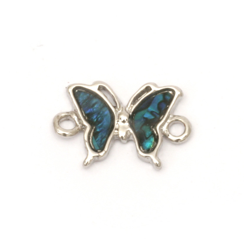 Metal butterfly shape connecting element with mother of pearl glaze 16x10.5x2 mm hole 2 mm - 5 pieces