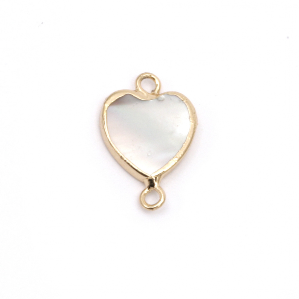 Metal bead - heart connector with mother-of-pearl covering 12x18x2~3 mm hole 2 mm - 1 piece