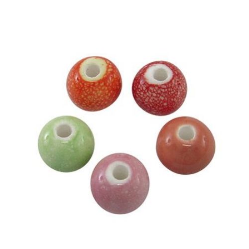 Porcelain Beads, Round, Colorful, 13mm, hole 3mm, 6 pcs