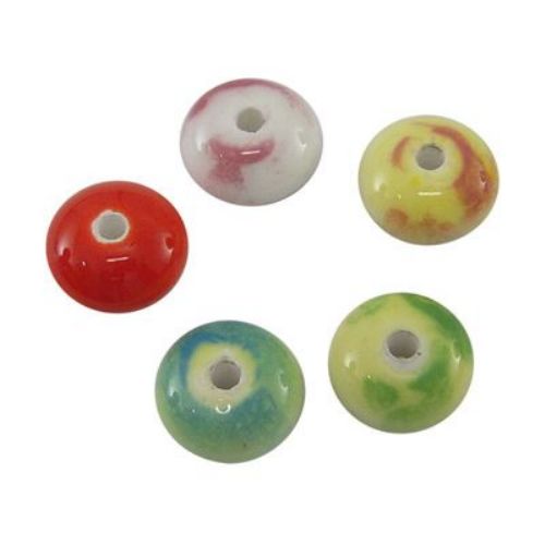 Porcelain Washer Bead for Jewelry Making, 12x7 mm, Hole: 3 mm, MIX -10 pieces