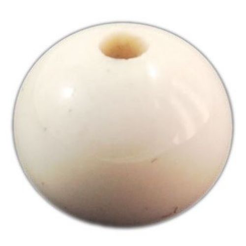 Handmade Round Porcelain Bead with Glaze, 13x11.5 mm, Hole: 2 mm, White - 5 pieces