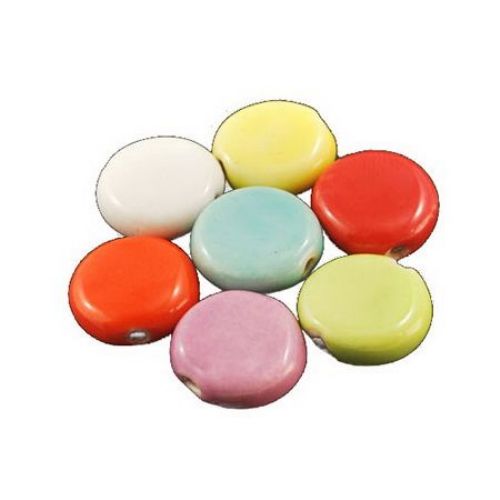 Porcelain Beads, Flat Round, Mixed color, 16.5x6mm, hole 1.5mm, 4 pcs