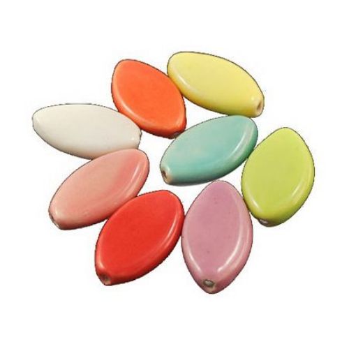 Porcelain Beads, Oval, Mixed color, 23x13x5mm, hole 2mm, 4 pcs