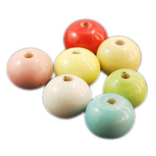 Porcelain Beads, Round, Mixed color, 11x9mm, hole 2mm, 4 pcs
