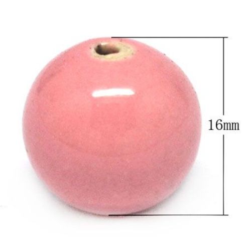 Топче порцелан 16 мм дупка 2 мм розово -4 броя
