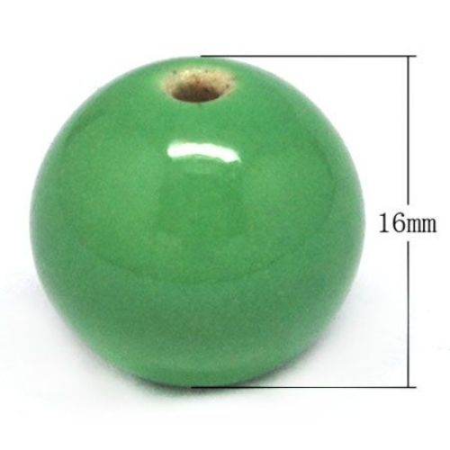 Χάντρα πορσελάνης στρόγγυλη 16 mm τρύπα 2 mm πράσινο -4 τεμάχια