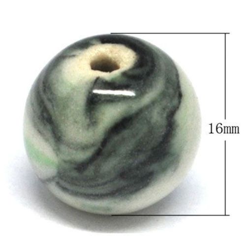 Handmade Ball-shaped Porcelain Bead,16 mm, Hole: 2 mm, Melange - 4 pieces