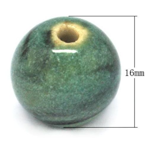 Bila de porțelan 16 mm gaura 2 mm verde melanj -4 bucăți