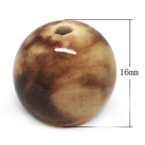Porcelain Ball-shaped Bead with a Glossy Glaze, 16 mm, Hole: 2 mm Melange Beige -4 pieces