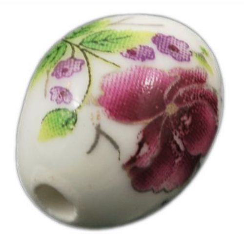 Porcelain Beads, Oval, Painted, White, 18x14mm, hole 2.5mm, 5 pcs