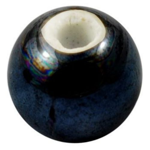 Handmade Porcelain Ball with a Pearl Finnish, 12 mm, Hole: 2 mm, Black - 5 pieces
