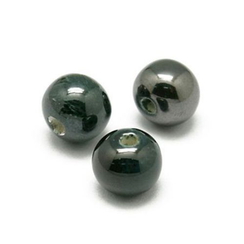 Porcelain Beads, Round, Graphite, 10mm, hole 2mm, 5 pcs