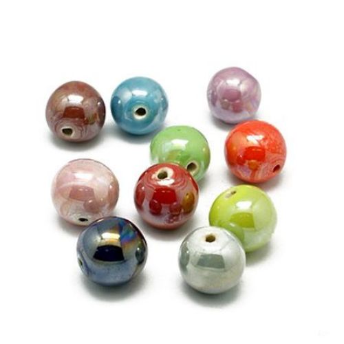 Porcelain Beads, Round, Pearl, Mixed color, 10mm, hole 2mm, 5 pcs