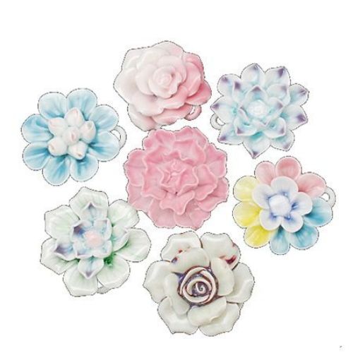 Porcelain Beads, Pendant, Flower, 39~49x37~49x15~18mm, hole 5mm