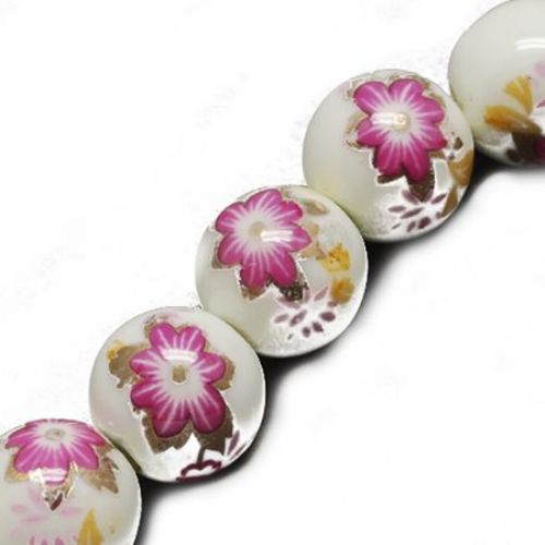 Porcelain Beads, Round, Painted, 10mm, hole 2.5mm, 5 pcs