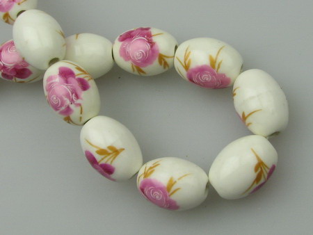 String Printed Oval Porcelain Beads for Jewelry Accessories and Decoration, 17x14 mm ~ 18 pieces