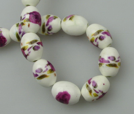 Handmade Oval Porcelain Beads with Prints, 17x14 mm ~ 18 pieces