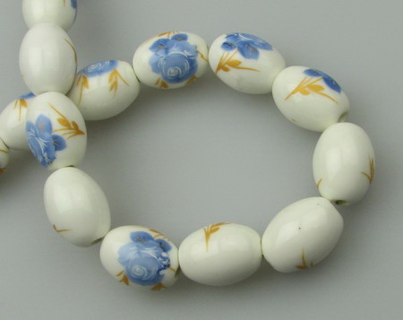 Printed Porcelain Oval Beads String, 17x14 mm ~ 18 pieces
