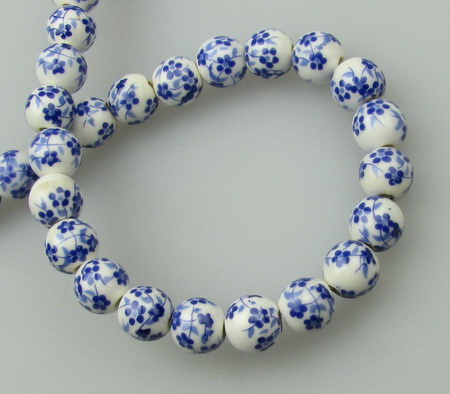 Porcelain Beads Strand, Round, Painted, 8mm, ~49 pcs