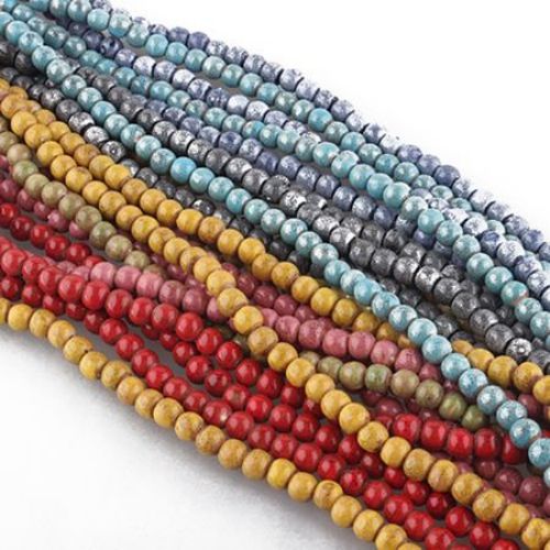 Porcelain Beads Strand, Round, Sprayed, Mixed Color, 8mm, ~50 pcs