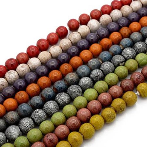 Porcelain Beads Strand, Round, Sprayed, Mixed Color, 10mm, ~38 pcs