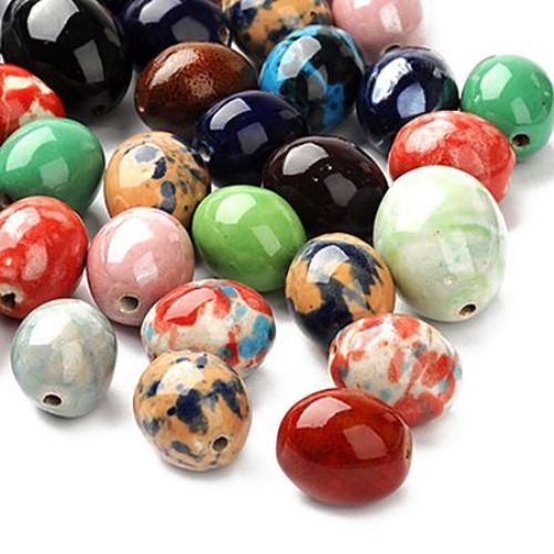 Porcelain Beads, Oval, Handmade, Mixed color,  26~37x22~28mm, hole 4mm