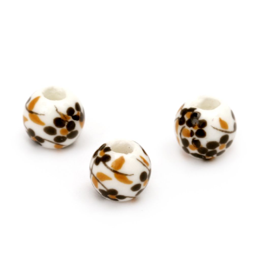 Decorated Porcelain Ball for Jewelry Accessories and Decoration, 6 mm, Hole: 1.5 mm -10 pieces